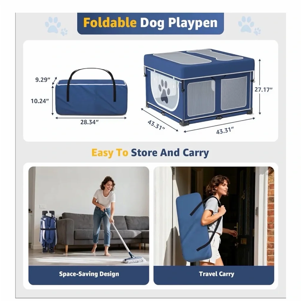 1 Min Setup Portable Puppy🐶Playpen Box for Home🏡Dog🐕Cat🐈Rabbit🐇43.3"x43.3"x27.1" - Picture 8 of 10